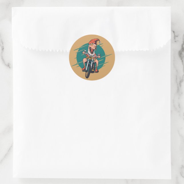 T Rex Santa Biker Classic Round Sticker (Bag)