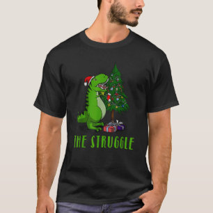 T Rex Santa Christmas Tree Tee The Struggle is rea