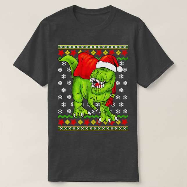 T Rex Santa Claus Ugly Christmas Sweater (Design Front)