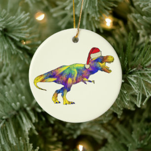 T. rex Santa Funny Dinosaur Ceramic Ornament