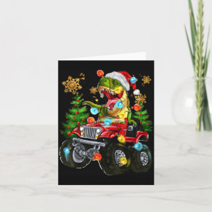 T-rex Santa In Monster Truck With Christmas Trees  Card