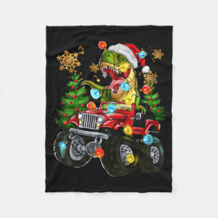 T-rex Santa In Monster Truck With Christmas Trees Fleece Blanket