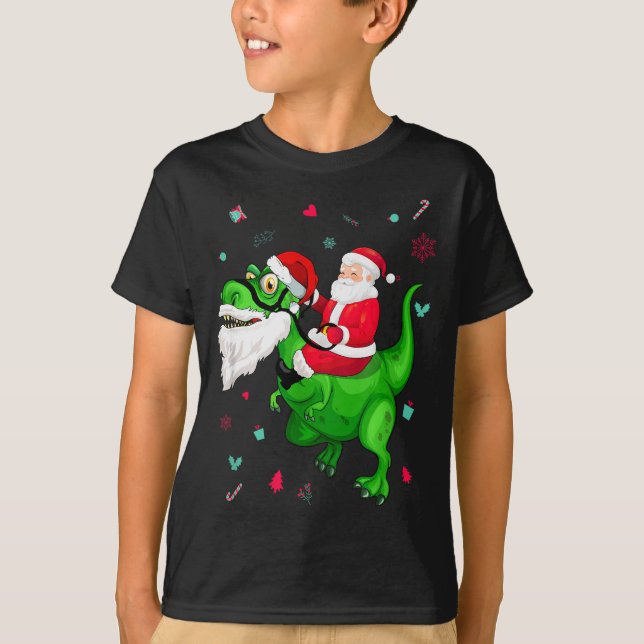 T-rex Santa Ride Funny Ugly Christmas Toddler_kids T-Shirt (Front)