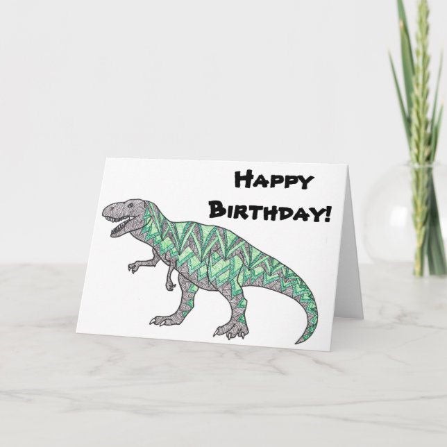 T-Rex Says Happy Birthday! Dinosaur Birthday Card (Front)