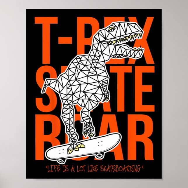 T-rex Skate Roar Funny Sketch Drawing Dinosaur Ska Poster (Front)