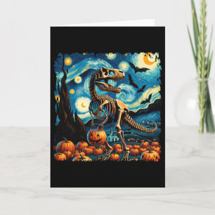 T-rex Skeleton Halloween Van Gogh Starry Night Fal Card