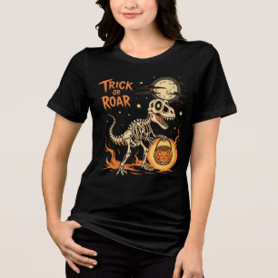 T-Rex Skeleton with Pumpkin – Halloween Dinosaur Tri-Blend Shirt