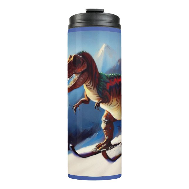 T Rex Skiing Thermal Tumbler (Front)