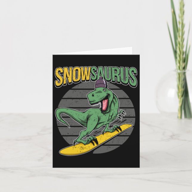 T-rex Snowboarding Dinosaur Snowboard  Card (Front)