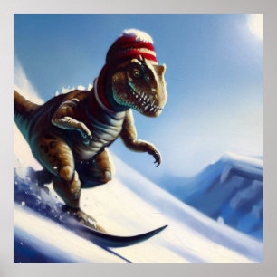 T Rex Snowboarding Poster