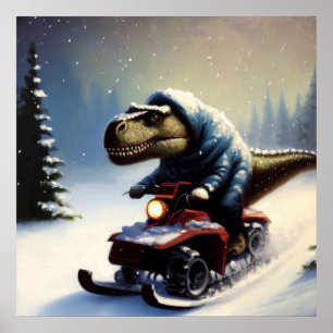 T Rex Snowmobile Poster