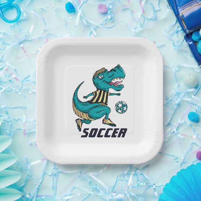T-Rex Soccer Player Sports Paper Plate (Creator Uploaded)