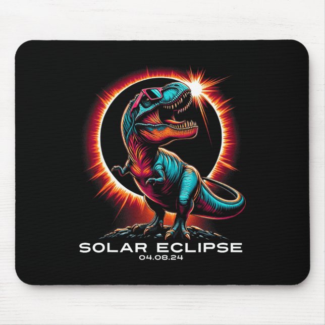 T-rex Solar Eclipse Wears Sungles April 8 2024  Mouse Pad (Front)