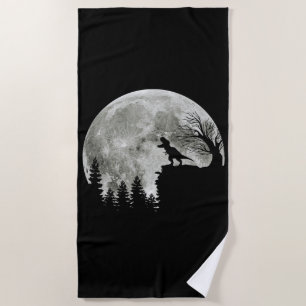  T Rex Standing On Mountain Moonlight Halloween Beach Towel