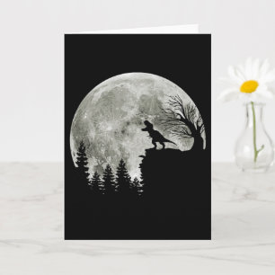 T Rex Standing On Mountain Moonlight Halloween Card