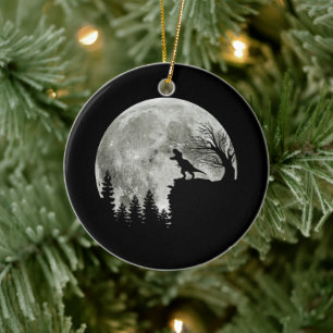 T Rex Standing On Mountain Moonlight Halloween Ceramic Ornament