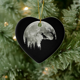 T Rex Standing On Mountain Moonlight Halloween Ceramic Ornament