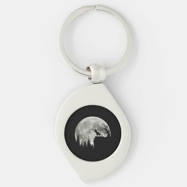  T Rex Standing On Mountain Moonlight Halloween Key Ring (Front)