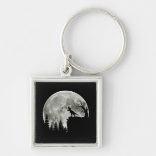  T Rex Standing On Mountain Moonlight Halloween Key Ring