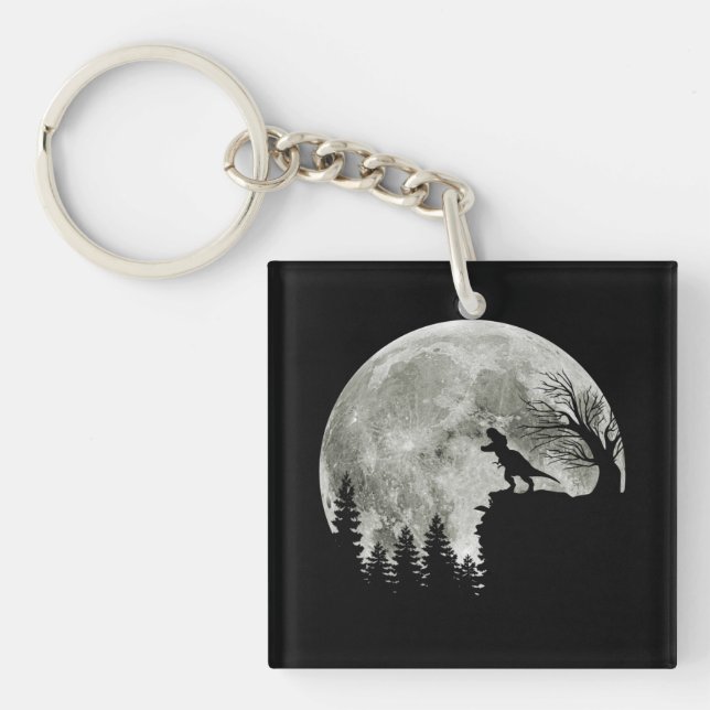  T Rex Standing On Mountain Moonlight Halloween Key Ring (Front)
