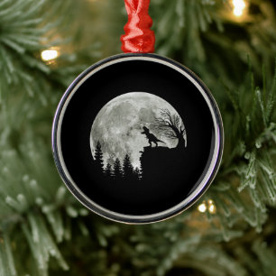 T Rex Standing On Mountain Moonlight Halloween Metal Ornament