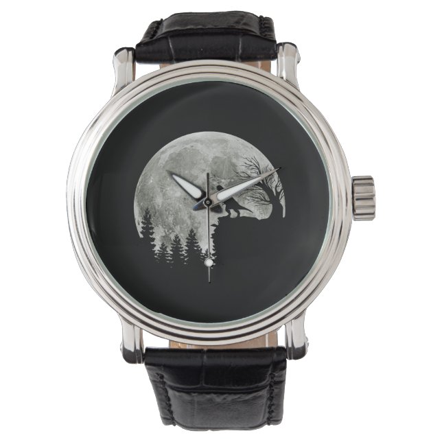  T Rex Standing On Mountain Moonlight Halloween Watch (Front)
