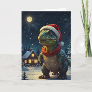 T-Rex Starry Night Dinosaur Christmas Custom Text Card