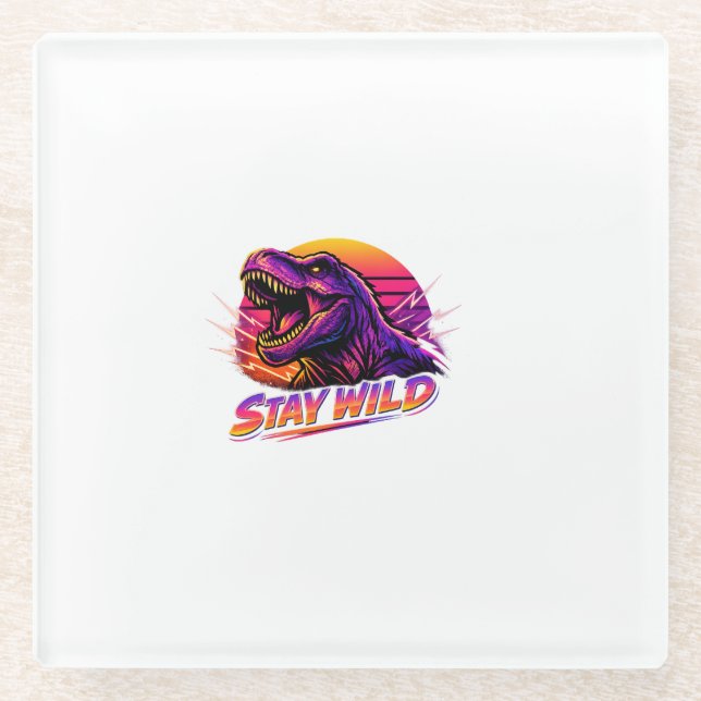 T-Rex Stay Wild Glass Coaster (Front)