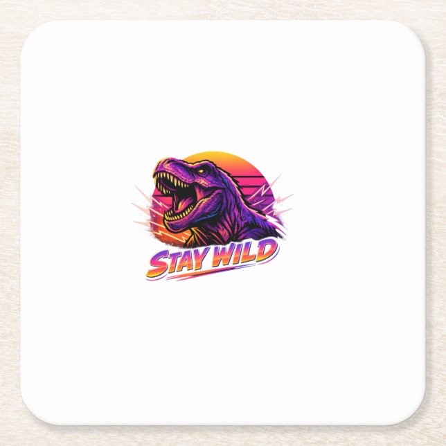 T-Rex Stay Wild Square Paper Coaster (Front)