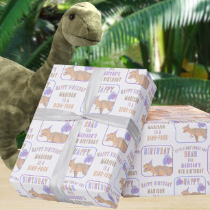 T-Rex Tan Add Name And Age Dinosaur Birthday Wrapping Paper