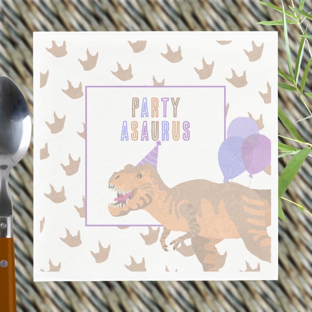 T-Rex Tan Dinomite Cute Dinosaur Birthday Party Napkin (Cute dinosaur themed birthday party paper napkins to add to your tables and decor)