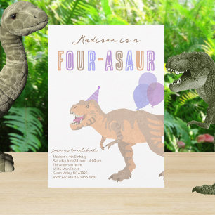 T-Rex Tan Four-Asaur Dino Fourth Birthday Party Invitation