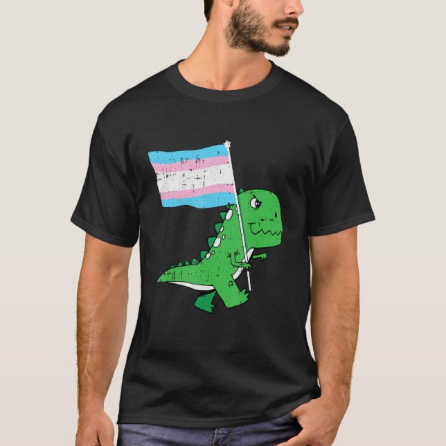 T Rex Trans Gender Pride Flag Funny Dino Saur Lgbt T-Shirt (Front)