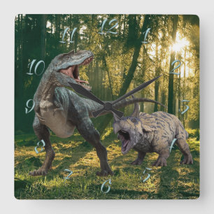 T.Rex-Triceratops Square Wall Clock