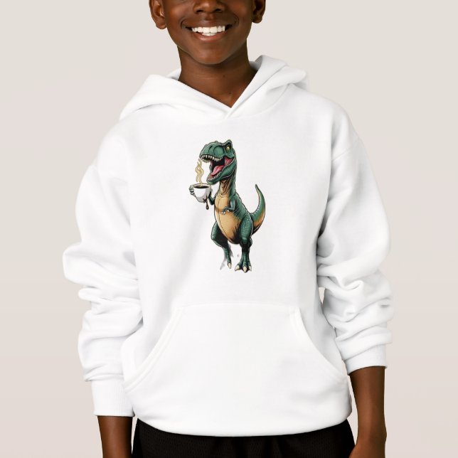 T-Rex trying to grab coffee with tiny arms. (Front)