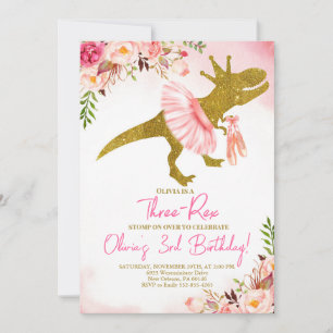T-Rex Tutus Birthday Invite, Blush Pink Tutus Invitation