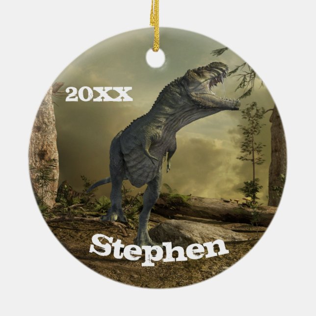 T-rex Tyrannosaurus Dinosaur Personalised  Ceramic Ornament (Back)