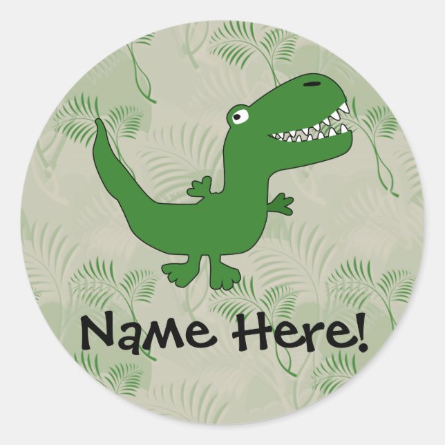 T-Rex Tyrannosaurus Rex Dinosaur Cartoon Kids Boys Classic Round Sticker (Front)