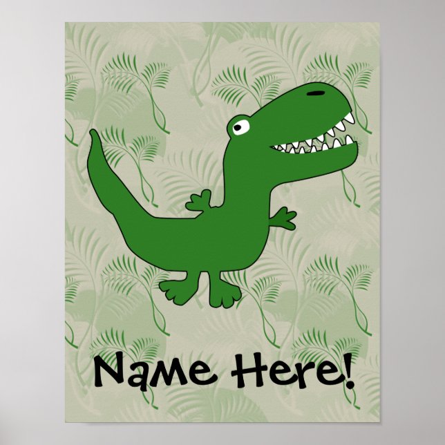 T-Rex Tyrannosaurus Rex Dinosaur Cartoon Kids Boys Poster (Front)