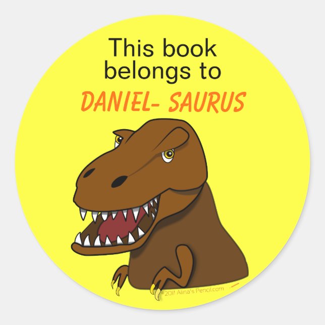 T Rex Tyrannosaurus Rex Dinosaur Custom Bookplate Classic Round Sticker (Front)
