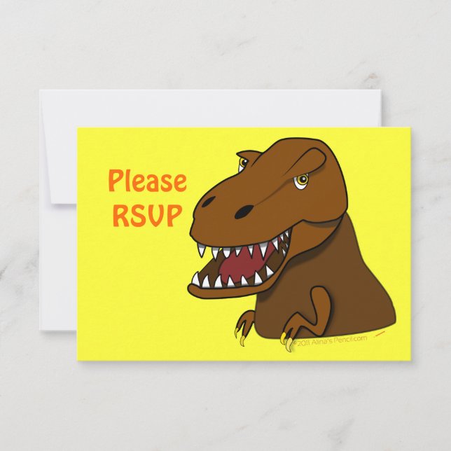 T-Rex Tyrannosaurus Rex Scary Cartoon Dinosaur RSVP Card (Front)