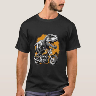 T REX Tyrannosaurus Running on a Motorcycle Funny  T-Shirt