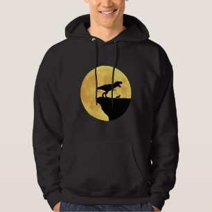 T Rex Walking A Dachshund In Front Of Yellow Moon Hoodie