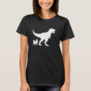 T-Rex Walking a Dog Funny Papillon Dog Dad Dog Lov T-Shirt
