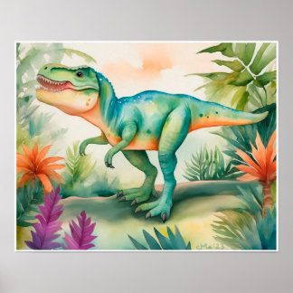 T-Rex Watercolor Nursery Art Poster