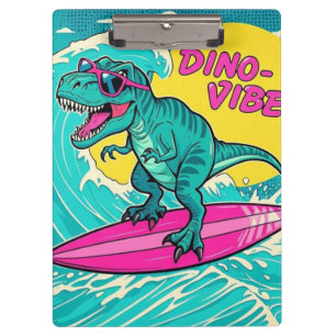 T-Rex wearing sunglasses and riding a neon pink Clipboard