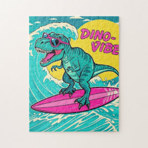 T-Rex wearing sunglasses and riding a neon pink Jigsaw Puzzle