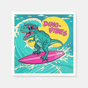 T-Rex wearing sunglasses and riding a neon pink Napkin