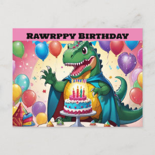 T-Rex with balloons in background Postcard