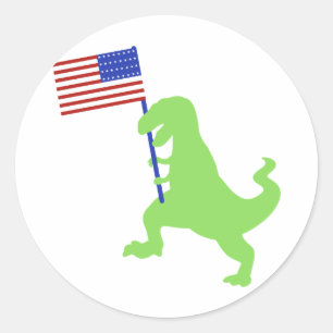 T-rex with usa flag - Choose background colour Classic Round Sticker